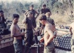 Mortar crew starting fire mission. Bu Gia Map, Vietnam 1969
