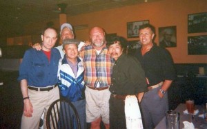 A couple of Nam vets walk into a bar: front row: Medic, Mr. Mao (NVA),  Marine Andy Lewindowski, Bao Ninh, retired SF Col. Allan Farrell. Back row, Larry Heinemann, author of Paco's Story.Boston 1999.. BOSTON 1999