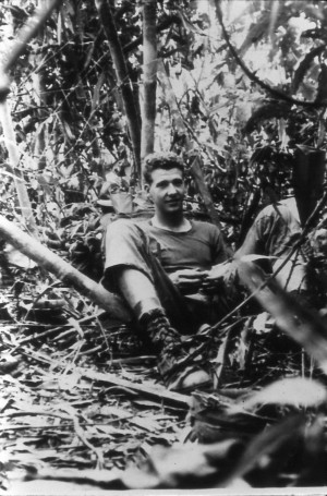 Jean Locklear resting in the bush. Song Be,Vietnam 1970