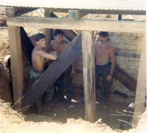 Building a bunker on LZ Compton Steve Chump, Clopton, Larry Johnson. An Loc, Vietnam 1969
