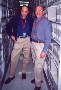 Medic and Paul in NARA stacks. Maryland 2000