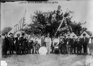 Veterans of both sides gather under their respective colors in July 1913 during the Great Reunion, commemorating the 50th anniversary of the Battle of Gettysburg. Photo Credit: Library of Congress