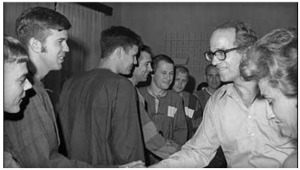  Rev. William Sloane Coffin, right, shakes hands with Lt. Greg Hanson of Thousand Oaks, Calif., as he greets captured American pilots in Hanoi, Vietnam in this Sept. 25, 1972 file photo. Coffin, a former Yale University chaplain known for his peace activism during the Vietnam War and his continuing work for social justice, died Wednesday April 12, 2006 at his home in rural Strafford. He was 81. (AP Photo/Peter Arnett)